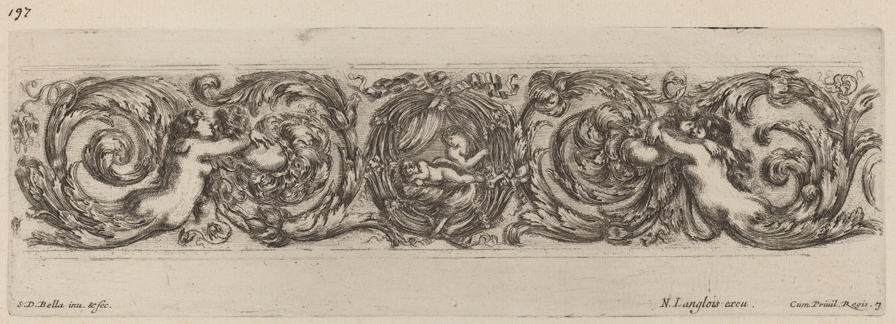 Ornamentale fries met Cupido en Psyche, waarschijnlijk 1648 door Stefano della Bella