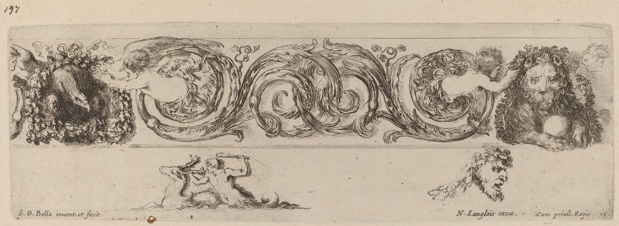 Ornamentale Fries met Adelaar en Leeuw Versierd door Kinderen, waarschijnlijk 1648 door Stefano della Bella