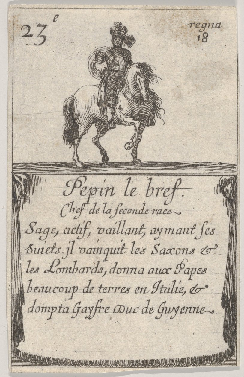 Pepijn de Korte Chef van de tweede race..., uit Spel van de Koningen van Frankrijk Jeu des Ro..., 1644 door Stefano della Bella