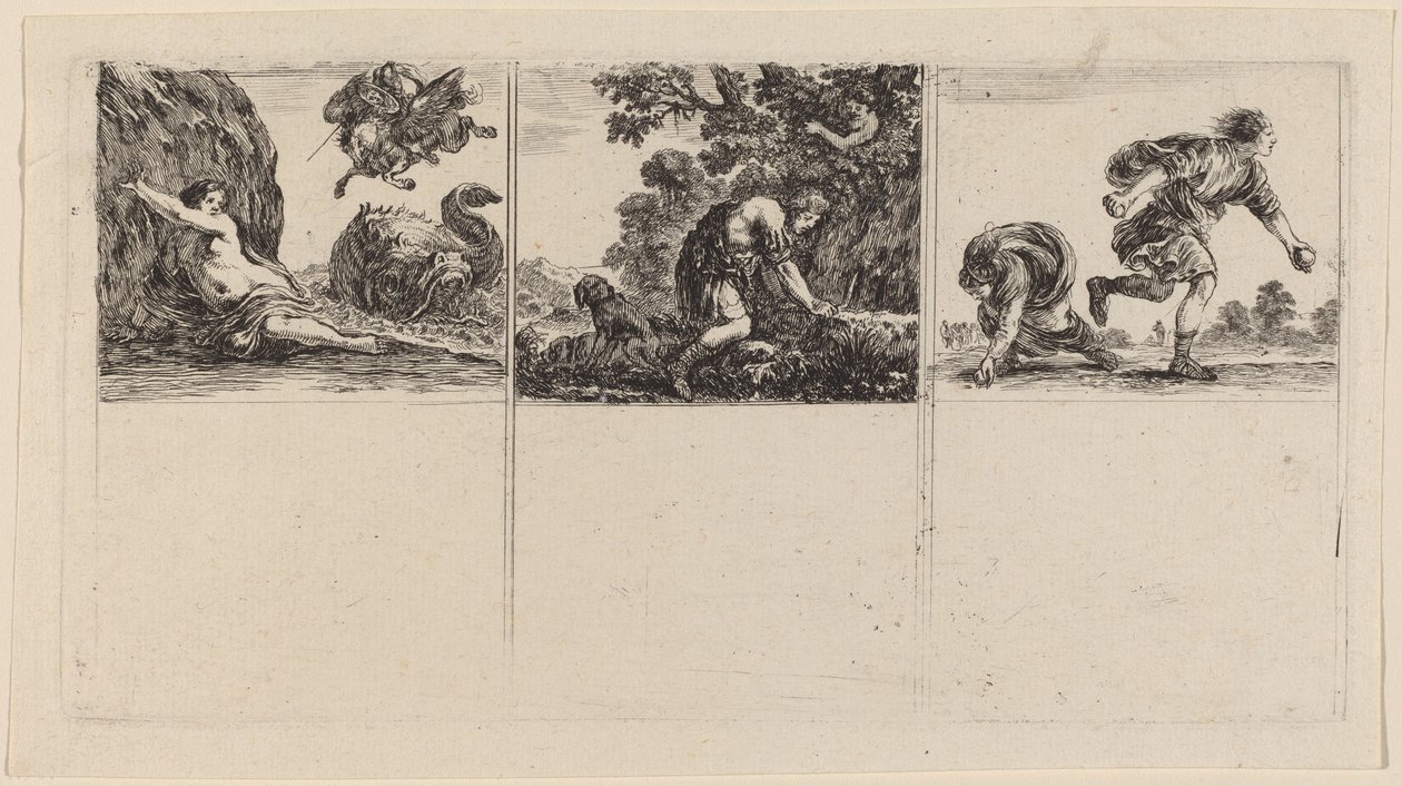 Perseus en Andromeda, Cephalus en Procris, Hippomene en Atalantus, 1644 door Stefano della Bella