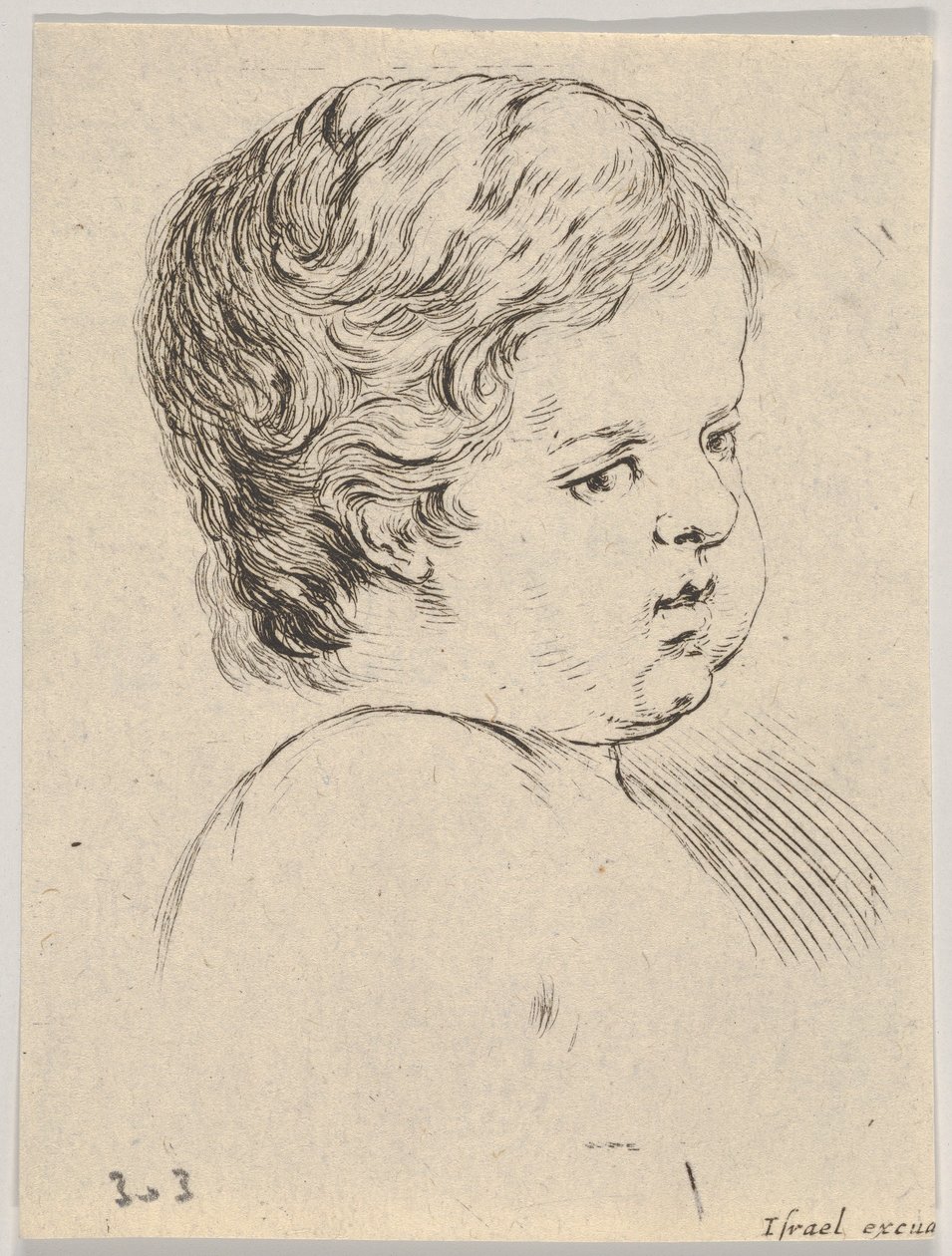 Plaat 12: hoofd van een kind, uit Het boek om te leren tekenen Livre pour apprendre..., ca. 1649 door Stefano della Bella