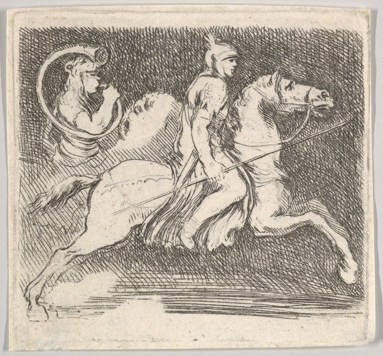 Soldaat in profiel galopperend naar rechts met een lans in zijn rechterhand, ca. 1646 door Stefano della Bella