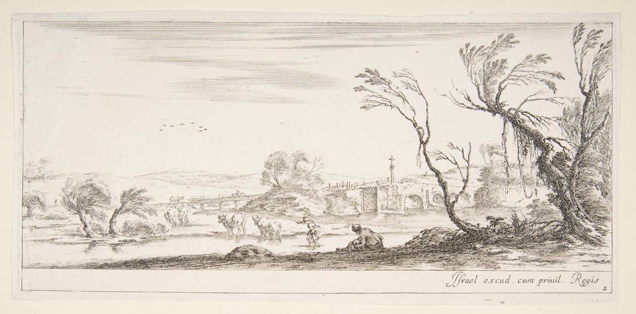 Plaat 2: een boerin die haar schoenen uittrekt in het midden, een andere boerin en twee kinderen, ca. 1641 door Stefano della Bella