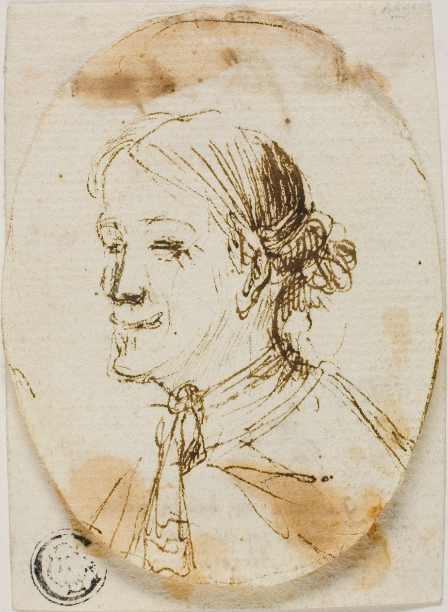 Portret Buste van Man Draagt Cravat (recto); Schets van Zadel (verso) door Stefano della Bella