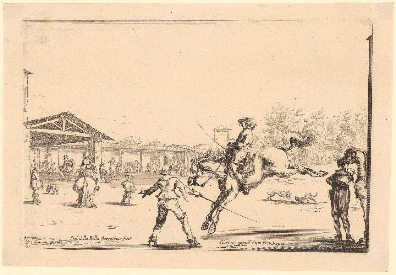 Rijschool, blad 5 van de reeks „Verschillende figuren” door Stefano della Bella
