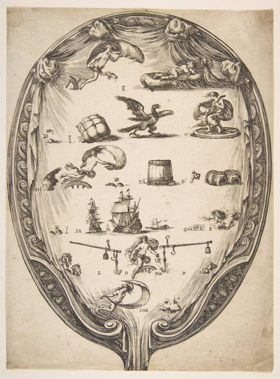 Scherm met Rebus van Fortuin, ca. 1639 door Stefano della Bella