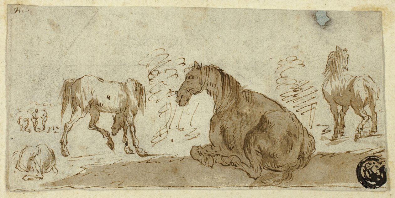 Studies van paarden in een landschap door Stefano della Bella