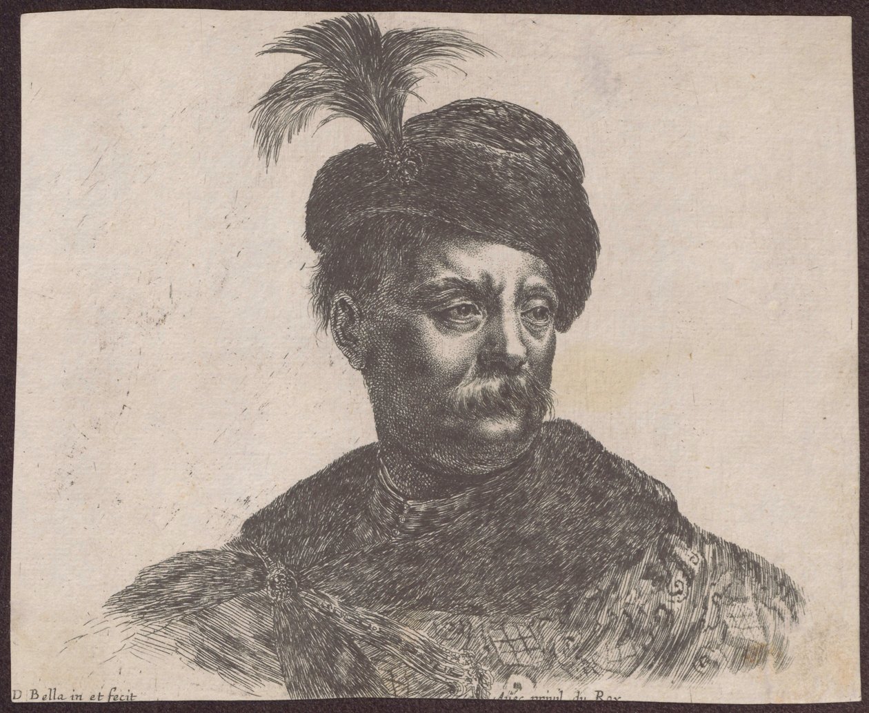 Studie van een Poolse edelman, afgebeeld als borstbeeld, uit de reeks „Principii del disegno” door Stefano della Bella