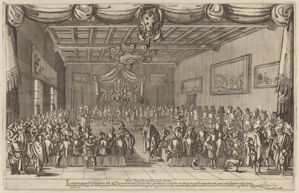 Het banket van de Piacevoli, 1627 door Stefano della Bella