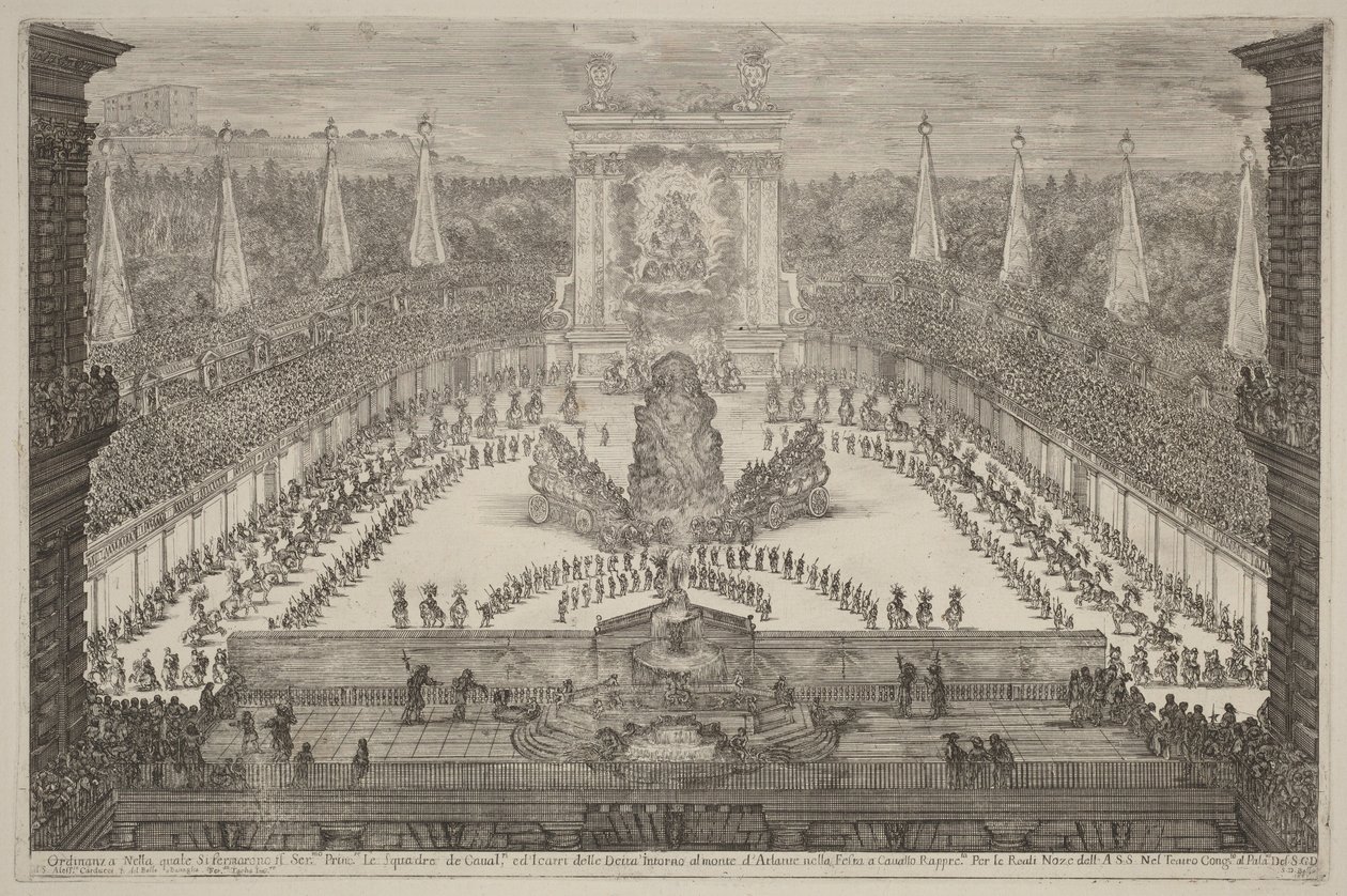 De prins van Toscane, zijn bereden troepen en rijtuigen rond het Atlasgebergte door Stefano della Bella