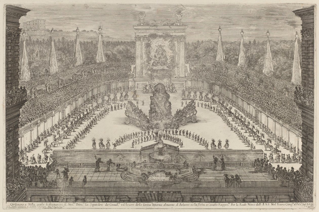 De Prins van Toscane, Zijn Paardentroepen en Koetsen rond de Berg Atlas, 1661 door Stefano della Bella