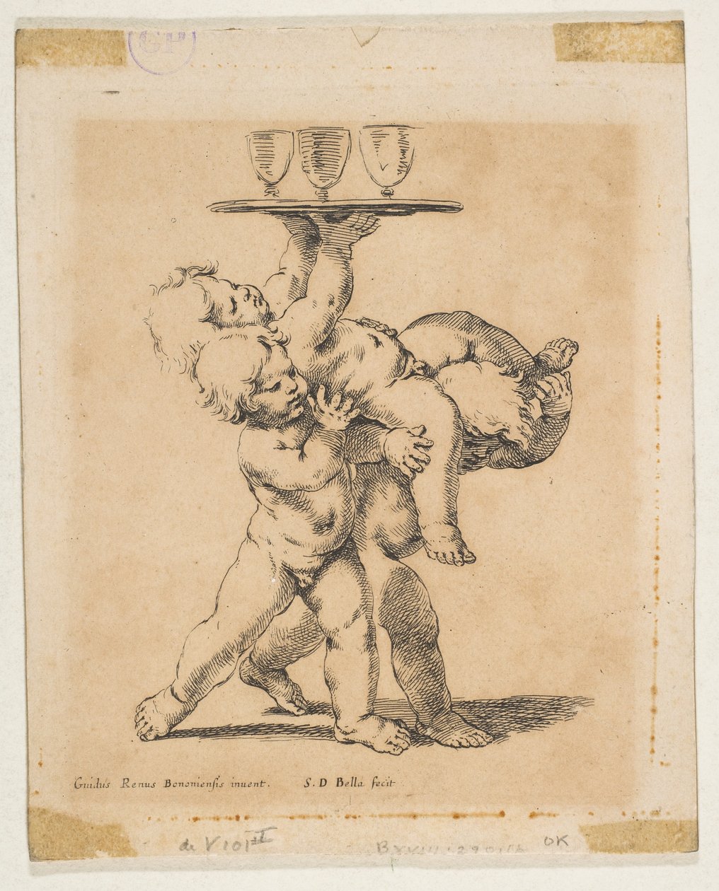 Drie kinderen met een dienblad, ca. 1638 door Stefano della Bella