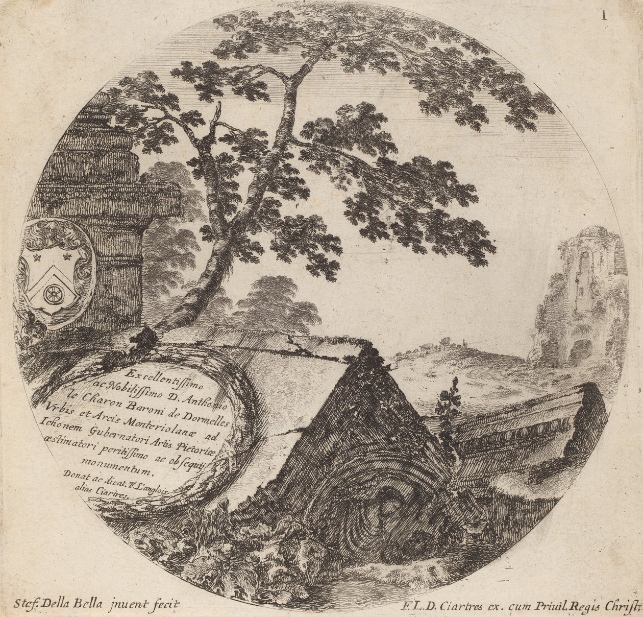 Titelpagina voor Paysages et ruines de Rome, 1646 door Stefano della Bella
