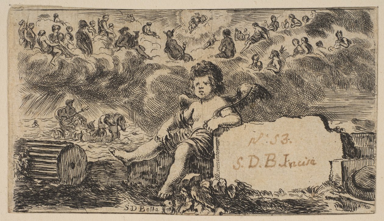 Titelpagina: Cupido, uit Spel van Mythologie door Stefano della Bella