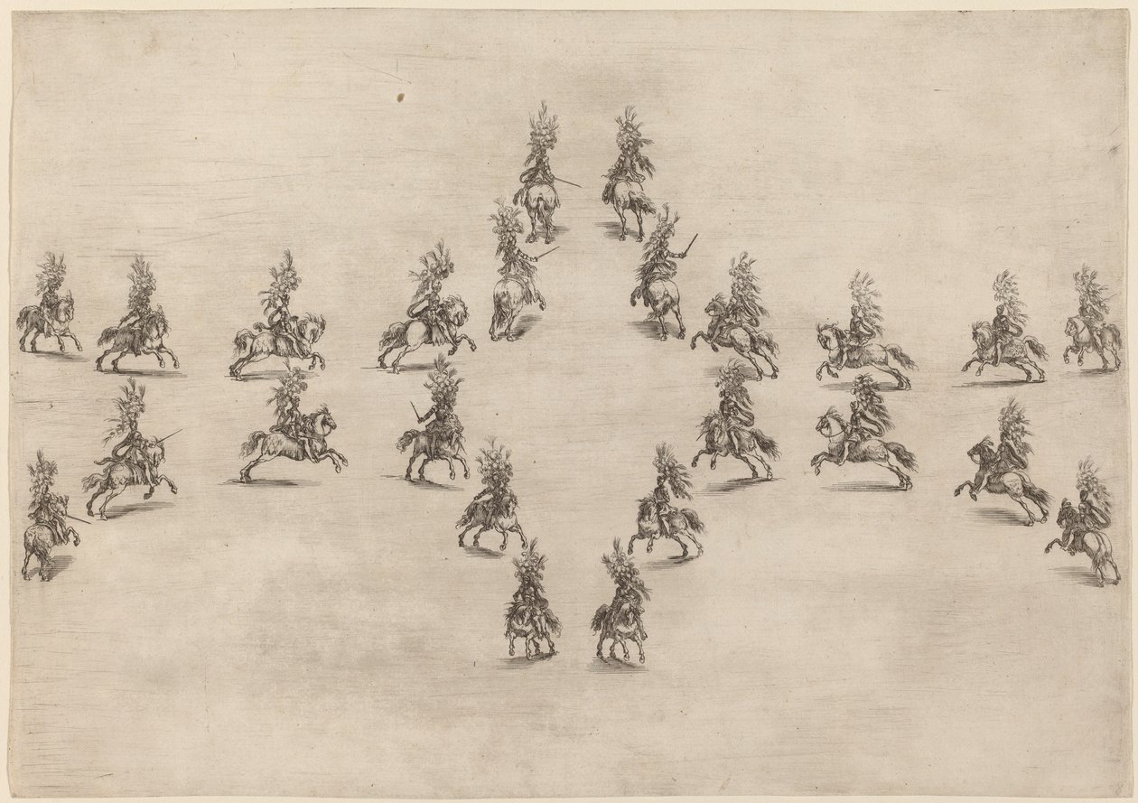 Vierentwintig ruiters in een ovaal, 1652 door Stefano della Bella