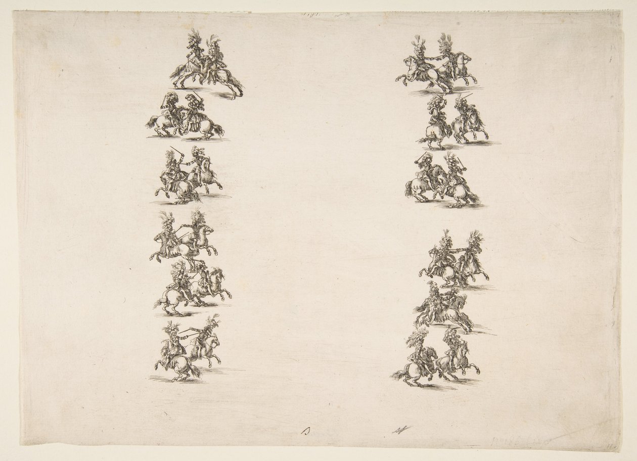 Vierentwintig Ruiters die in Twee Kolommen Vechten, 1652 door Stefano della Bella