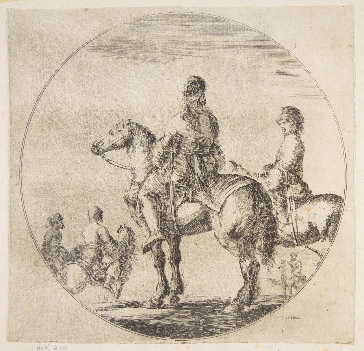 Twee Poolse ruiters met hun paarden naar links gericht, uit Figuren te Paard Cavali..., ca. 1651 door Stefano della Bella