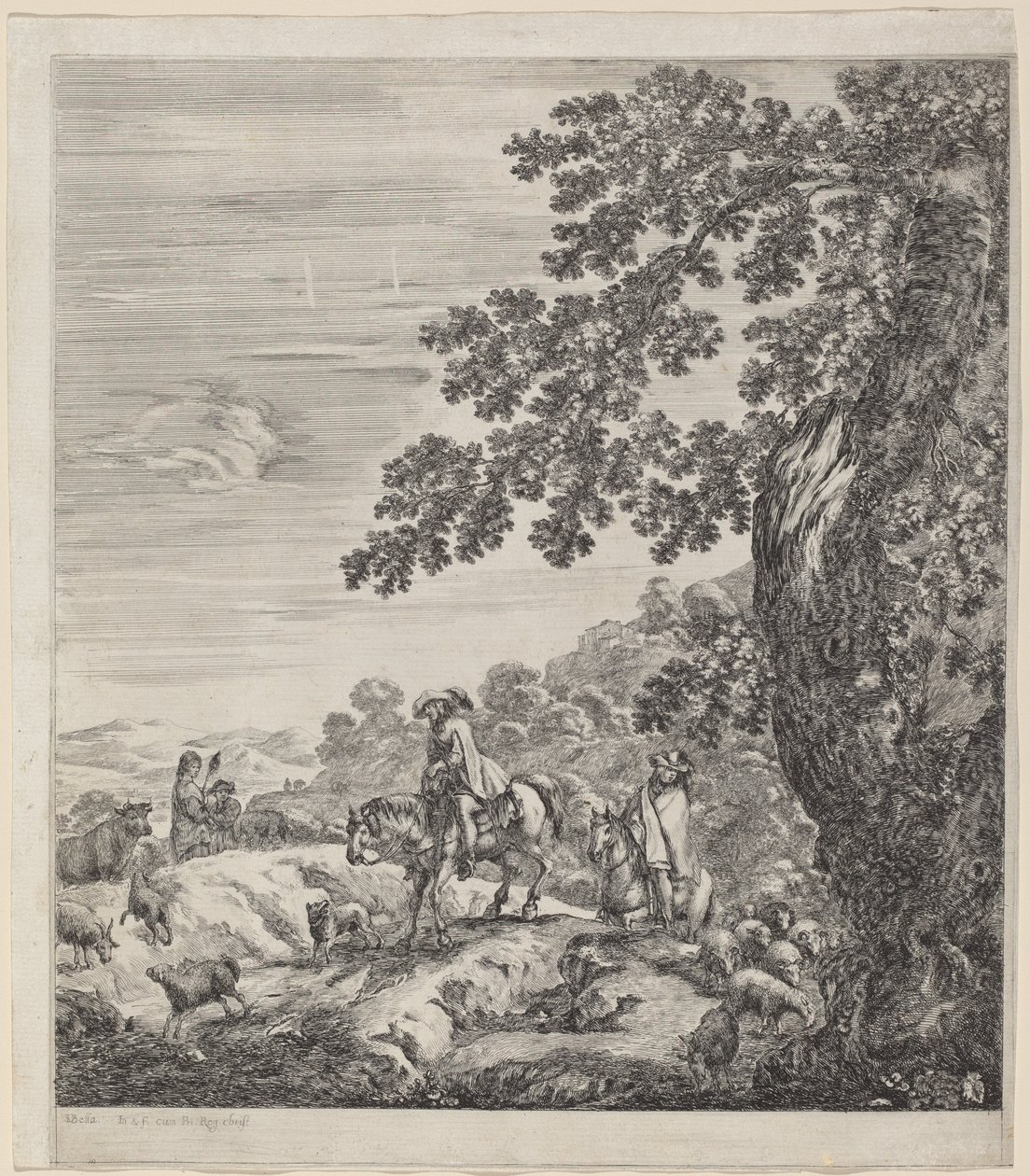 Twee Ruiters die Langs een Kudde Dieren Passeren, 1656 door Stefano della Bella