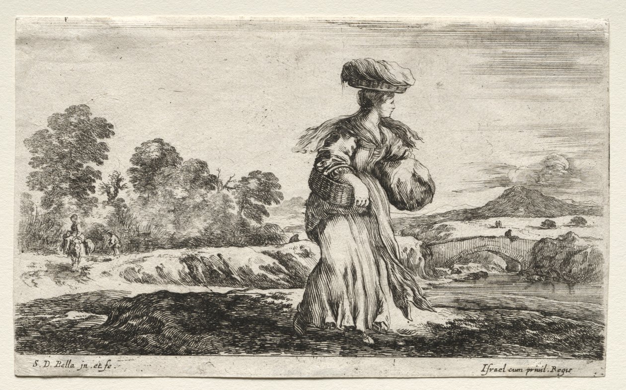 Verschillende Figuren en Landschappen: Boerin met een Mand op haar Hoofd door Stefano della Bella