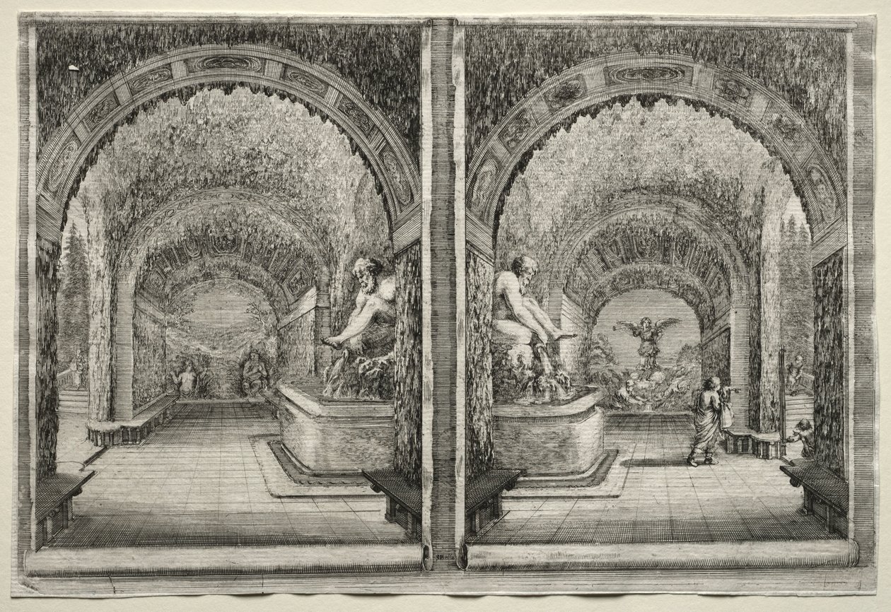 Uitzichten van de Villa van Pratolino: Twee uitzichten van de Grot door Stefano della Bella