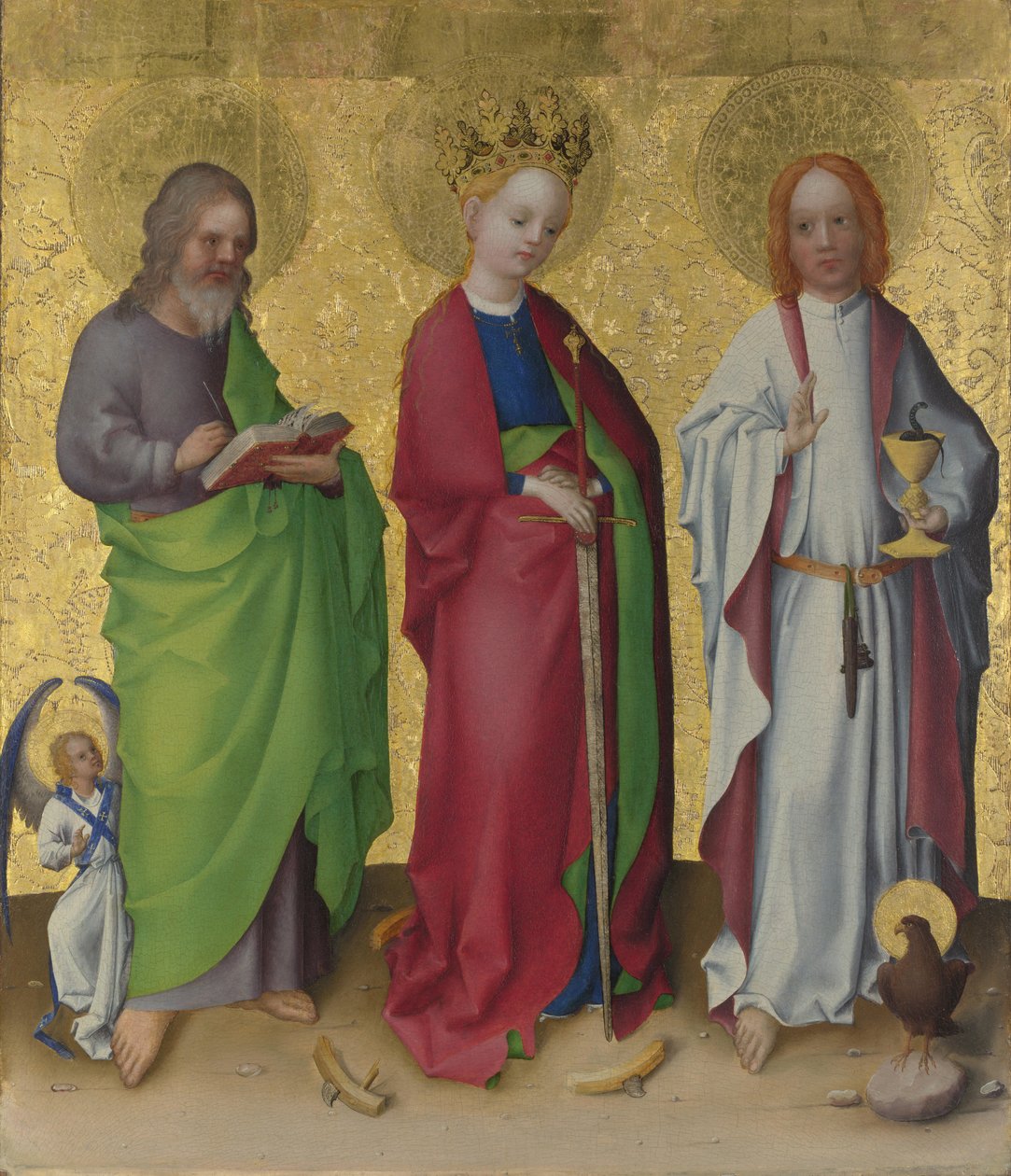 Heiligen Mattheüs, Catharina van Alexandrië en Johannes de Evangelist, c. 1450 door Stephan Lochner