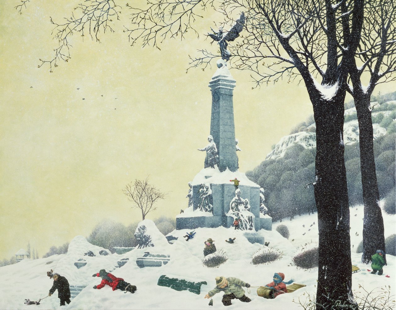 In het park, winter, uit De vier seizoenen in Quebec door Stephane Poulin