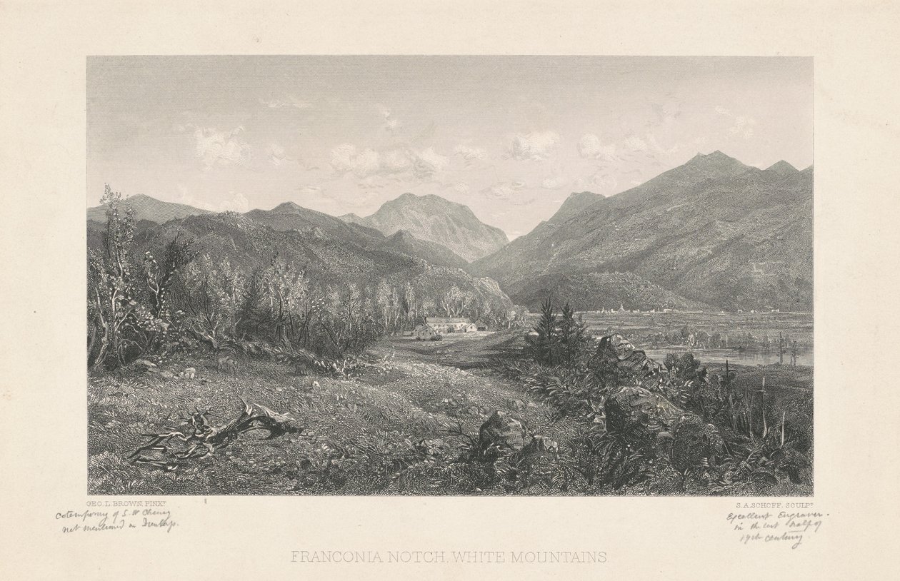 Franconia Notch, Witte Bergen door Stephen Alonzo Schoff, after George L. Brown