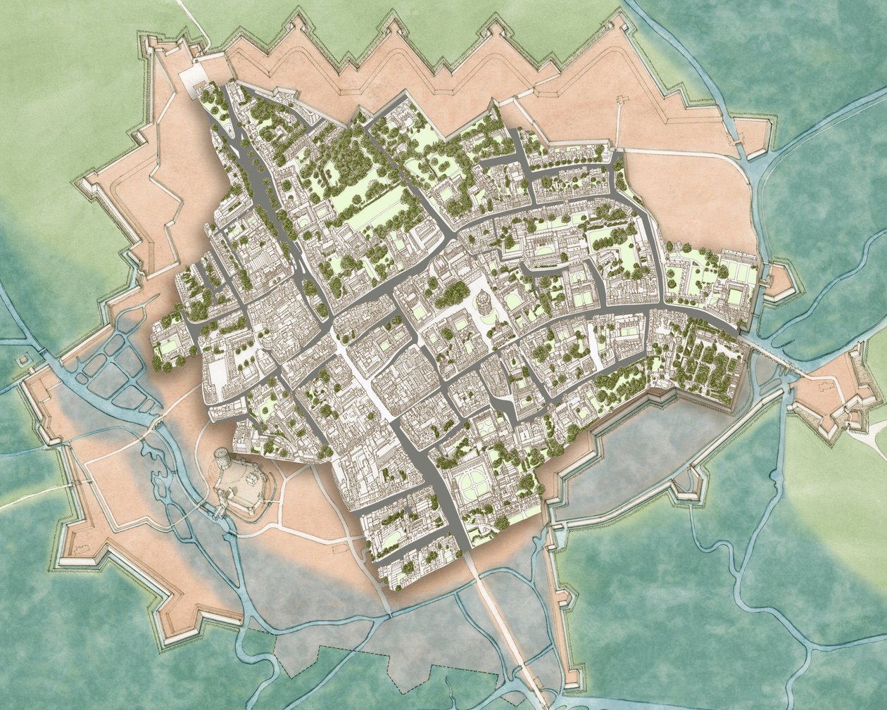 Modern Oxford over de Burgeroorlog Verdedigingen, c.1644-1646 door Stephen Conlin