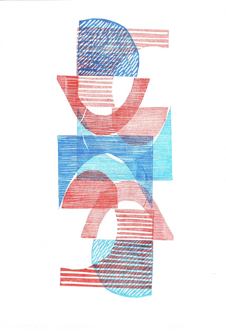 1961 VI, 2016 (linoleumsnede op papier) door Stephen Dow
