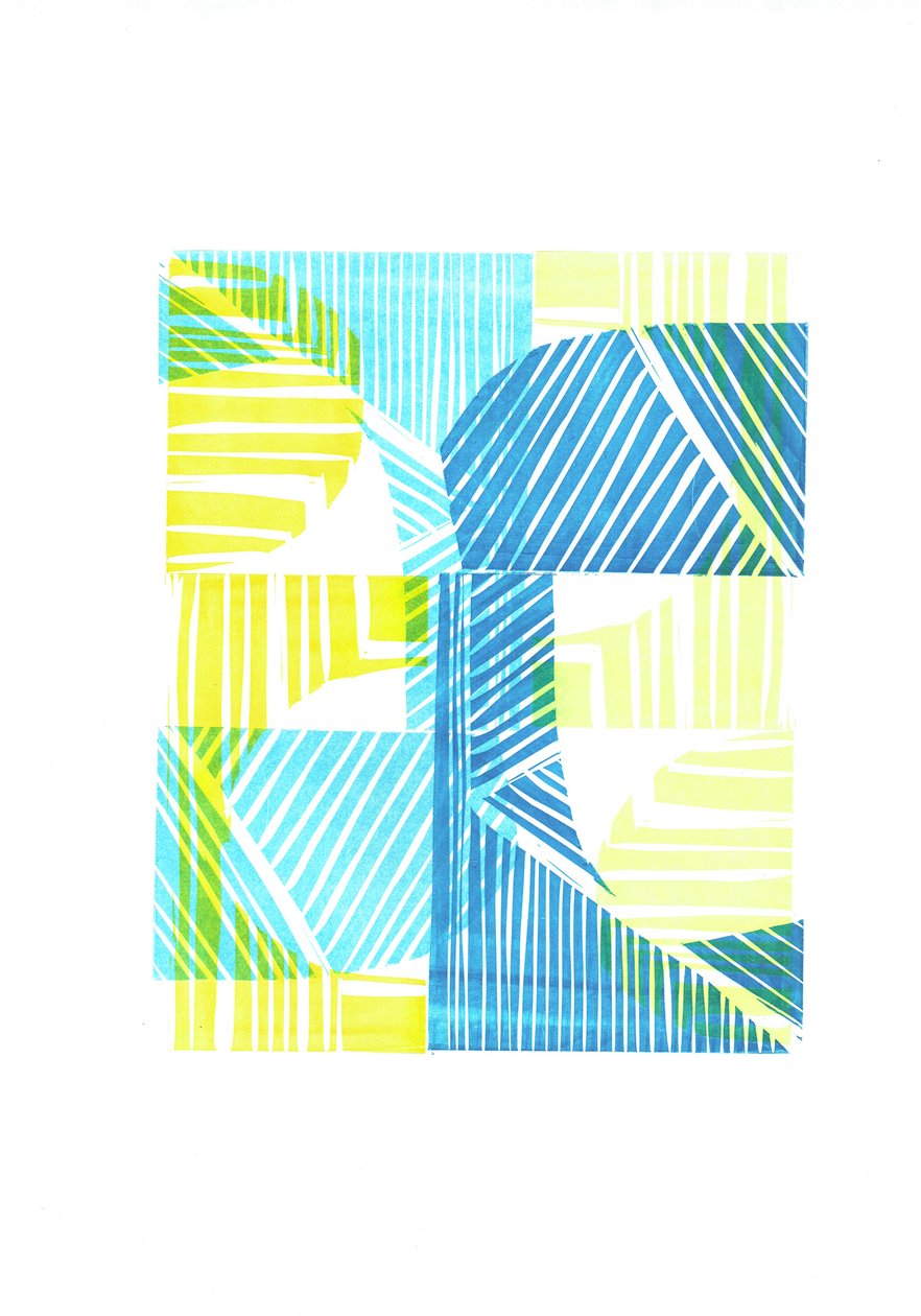 1973 II, 2016 (linoleumsnede op papier) door Stephen Dow