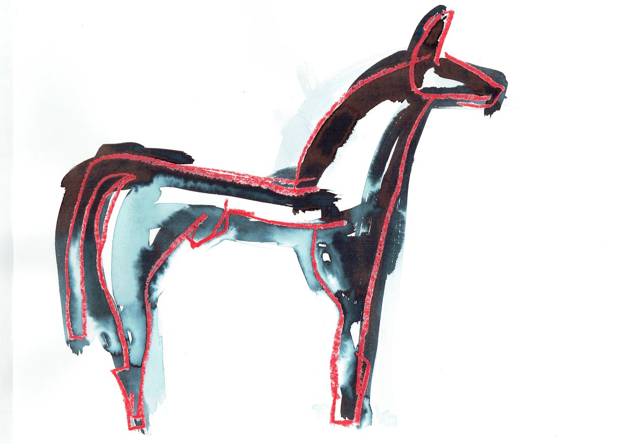 Paard III, 2016 (oliepastel  textielverf op papier) door Stephen Dow