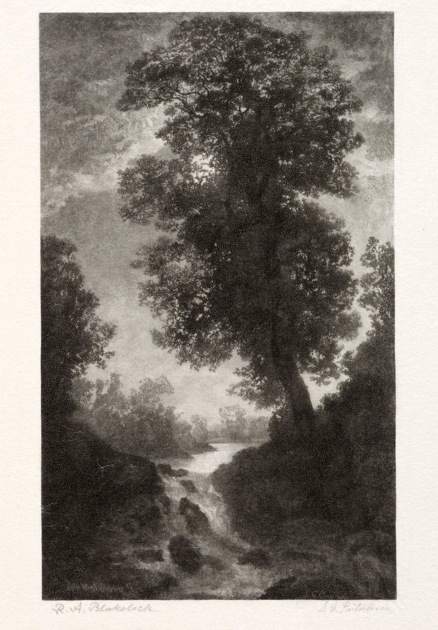 Een waterval bij maanlicht, 1887 door Stephen Greeley Putnam