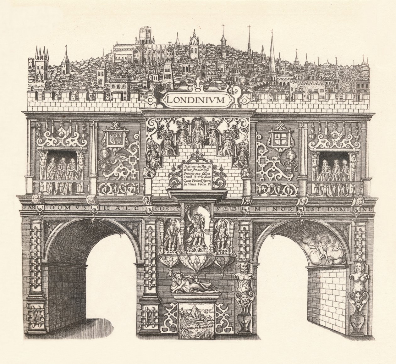 Triomfboog opgericht ter ere van de intocht van koning James in Londen, 1604 door Stephen Harrison