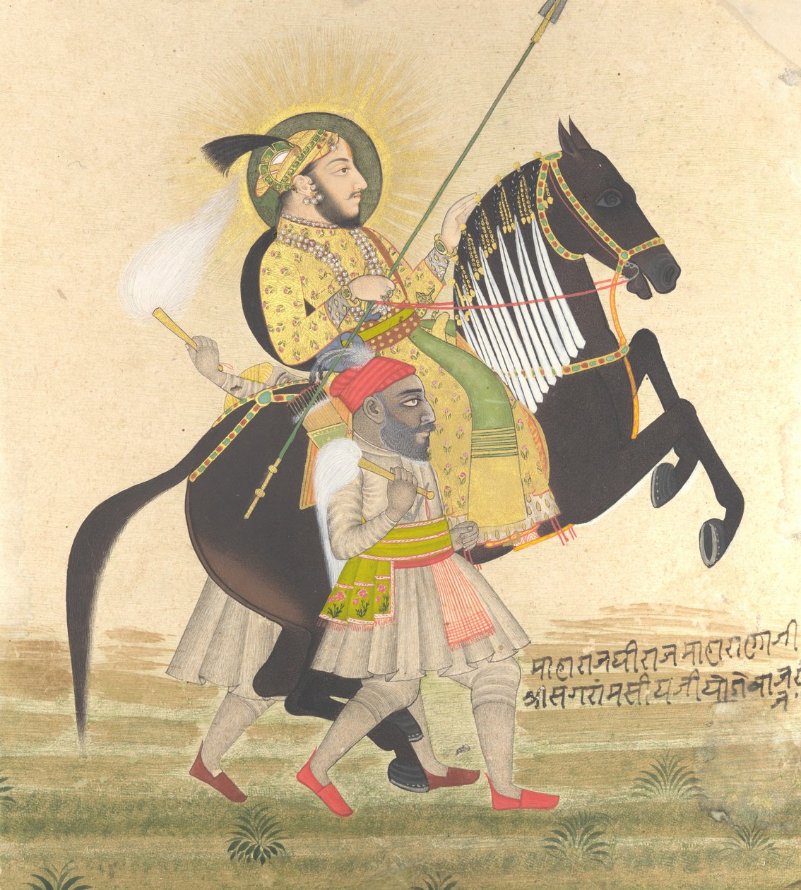 Maharana Sangram Singh die een Prijs Hengst Berijdt, ca. 1712 door Stipple Master