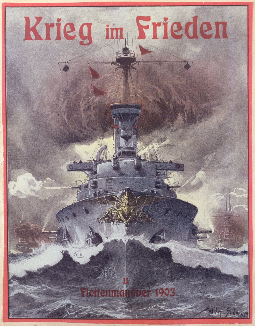 Krieg im Frieden (Oorlog in vredestijd), poster ter viering van de Duitse marine-oefeningen van 1903 door Stoewer Willy