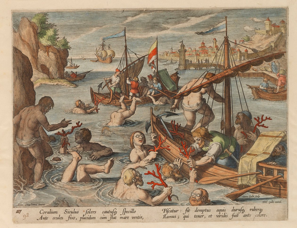 Vissen naar Koraal. Uit de serie Venationes Ferarum, Avium, Piscium door Stradanus