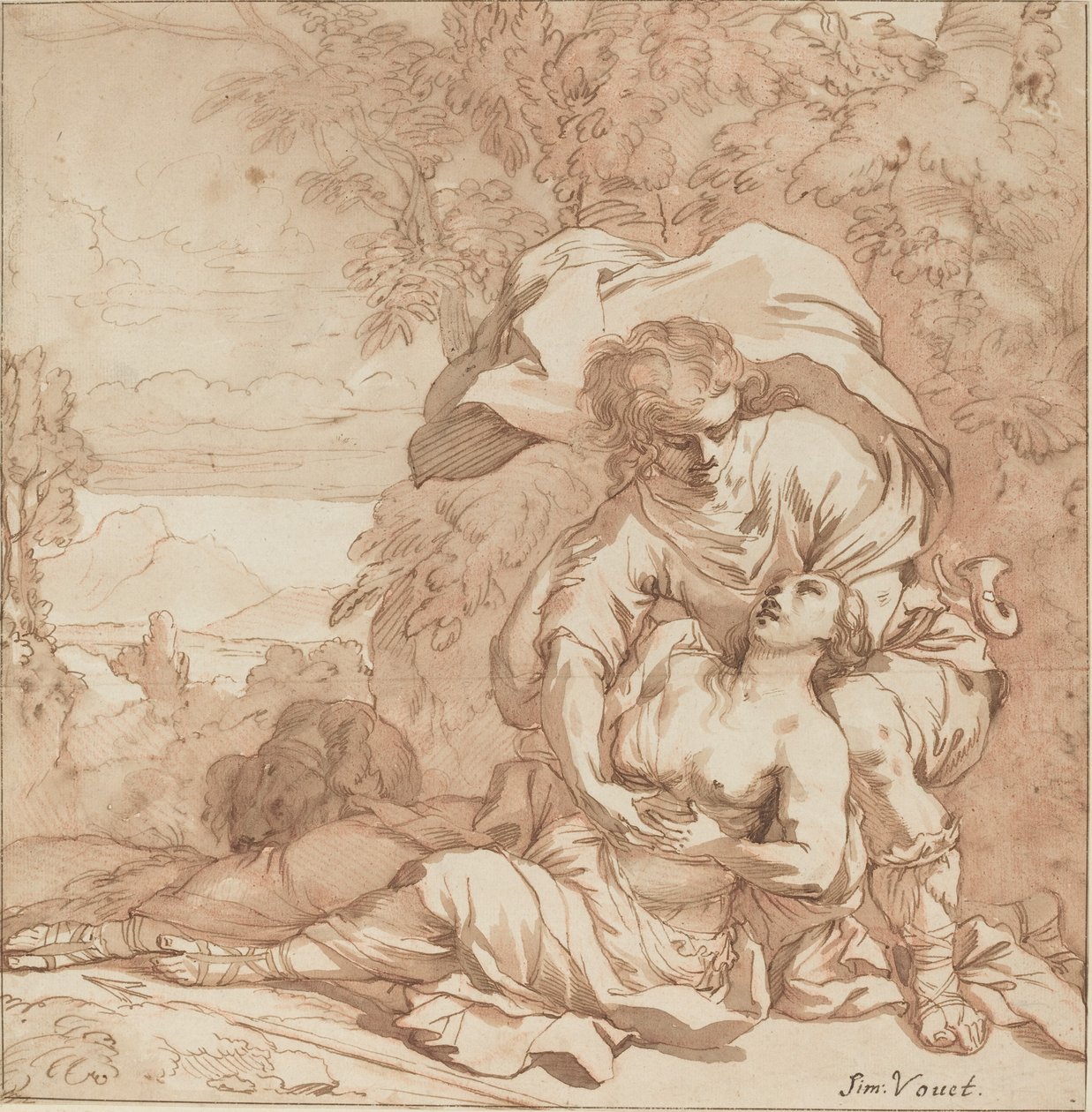 Procris en Cephalus (?) door Studio of Simon Vouet