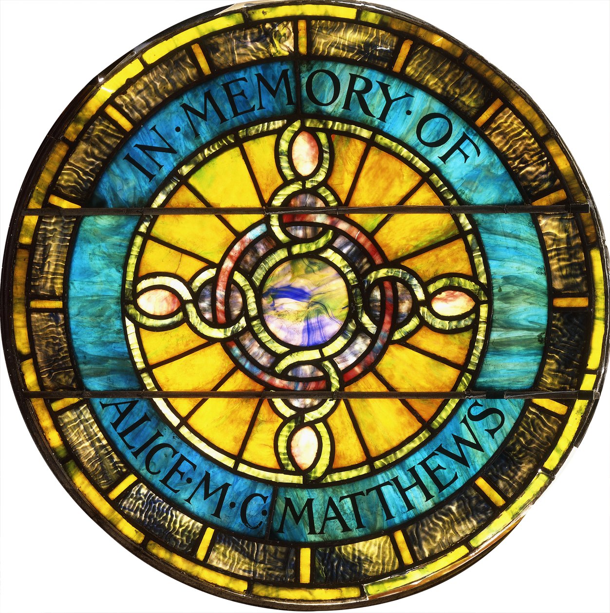 Een ronde loodglas raam door Tiffany Studios door Studios Tiffany