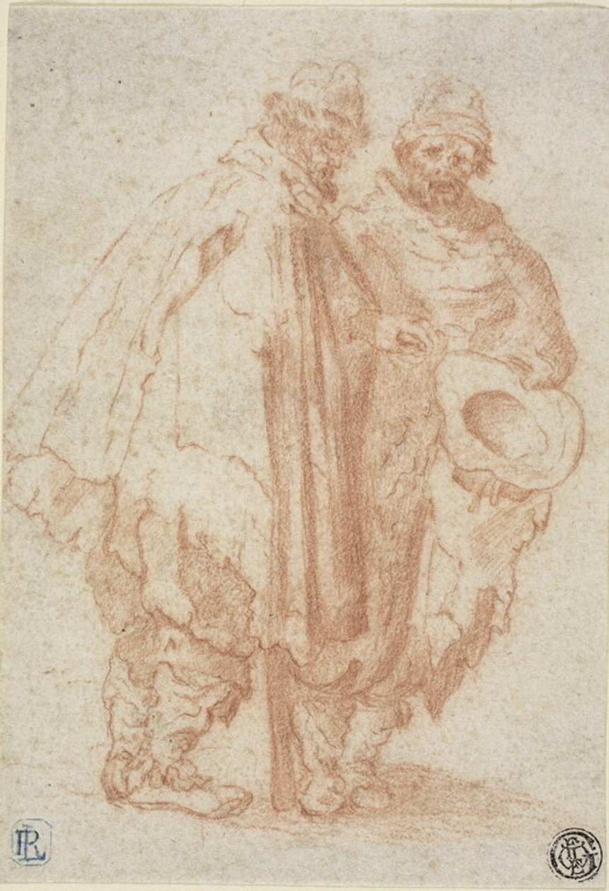 Twee mannen met baarden en gerafelde mantels door Style of Jacques Callot