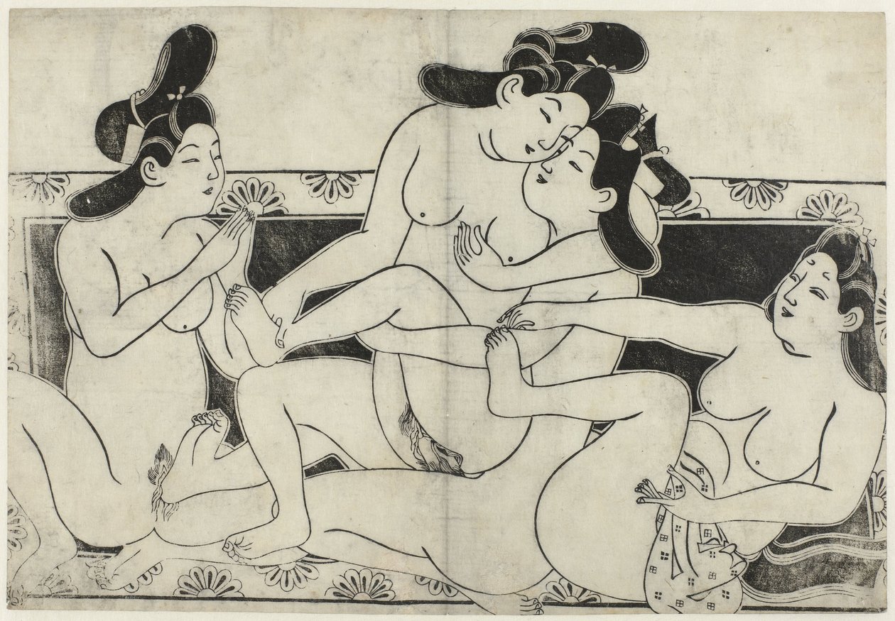 Erotische voorstelling Hana ni Yosurukyo (serie titel) door Sugimura Jihei (attributed to)