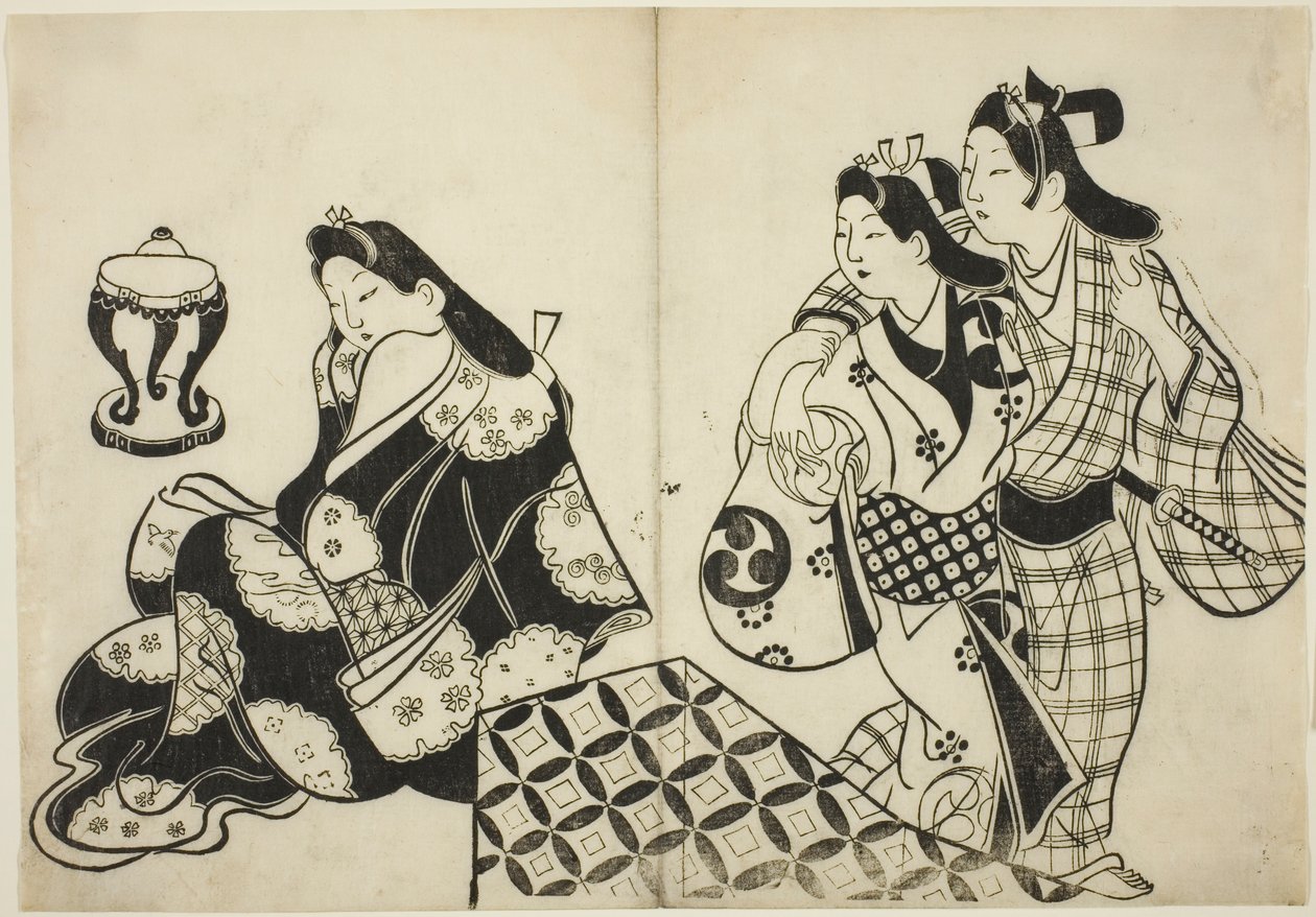 Liefhebbers die een kamer verlaten door Sugimura Jihei