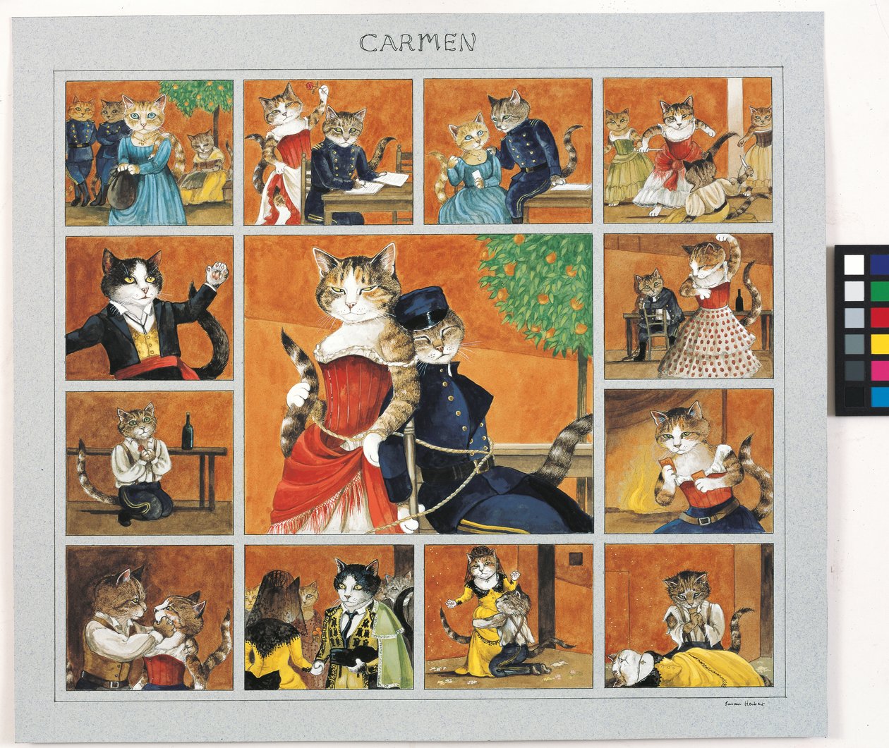Illustratie uit Cats Galore! A Compendium of Cultured Cats (pub. 2015) door Susan Herbert
