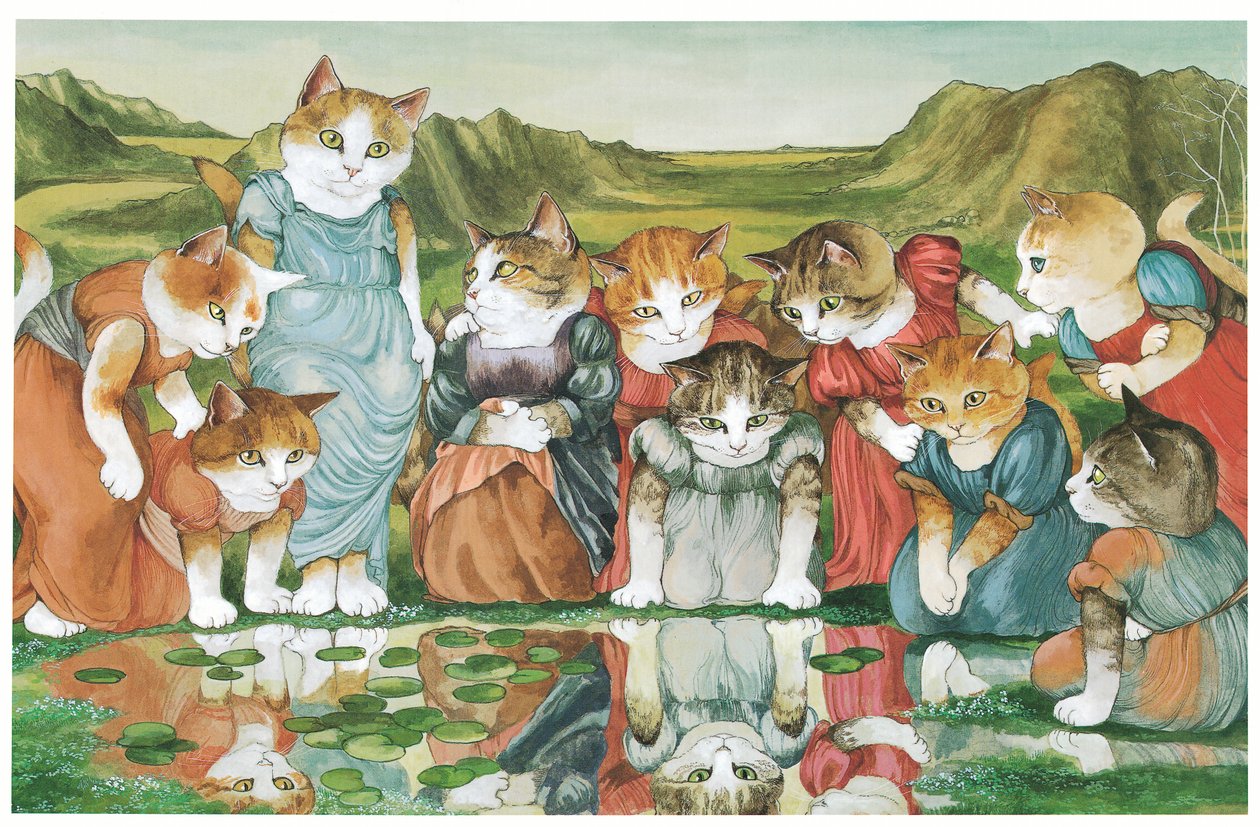 Illustratie uit Pre-Raphaelite Cats (pub. 1999) door Susan Herbert