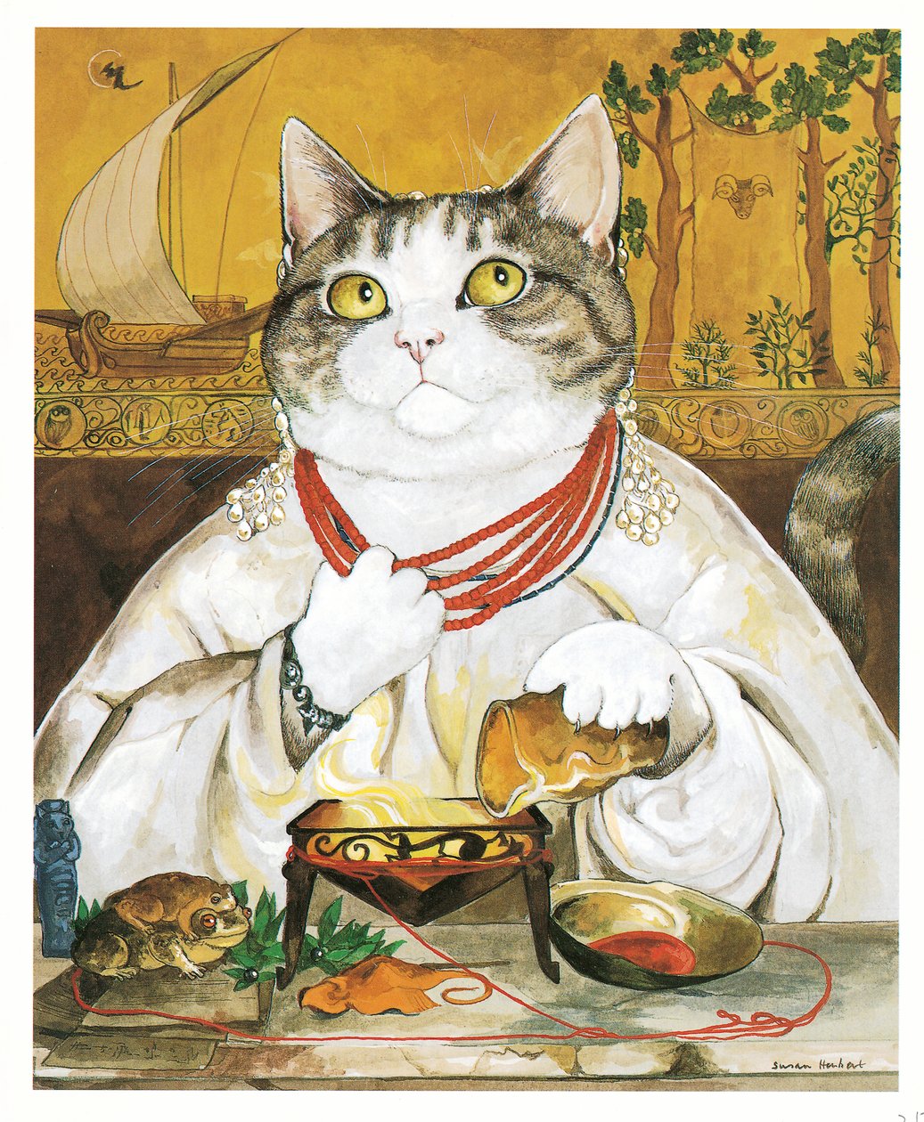 Illustratie uit Pre-Raphaelite Cats (pub. 1999) door Susan Herbert
