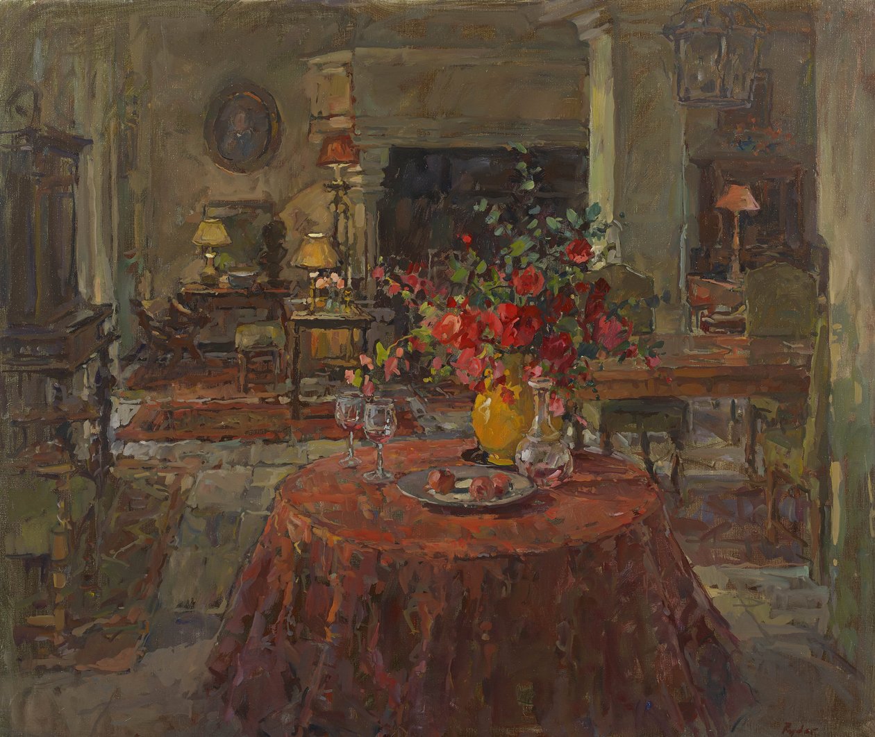 Grote salon met rode rozen door Susan Ryder