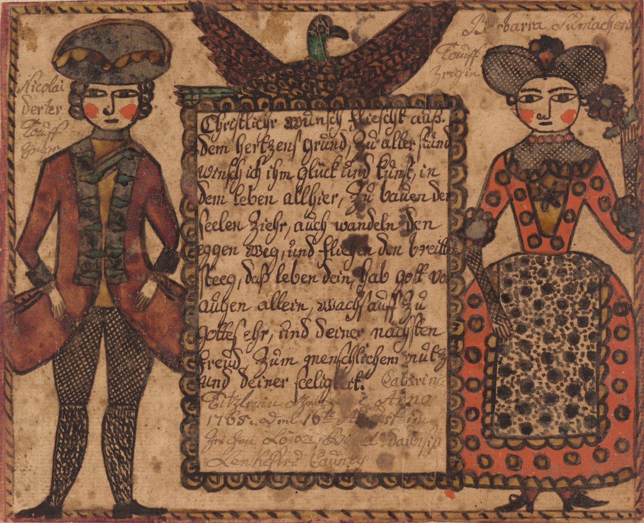 Doopwens voor Catarina Titzlir, ca.1765 (aquarel) door Sussel Washington