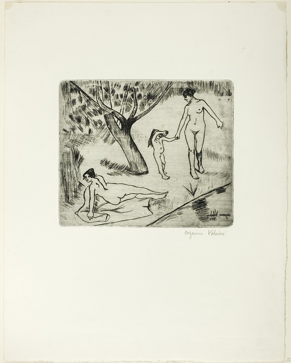 Vrouwen en kind aan de rand van het water door Suzanne Valadon