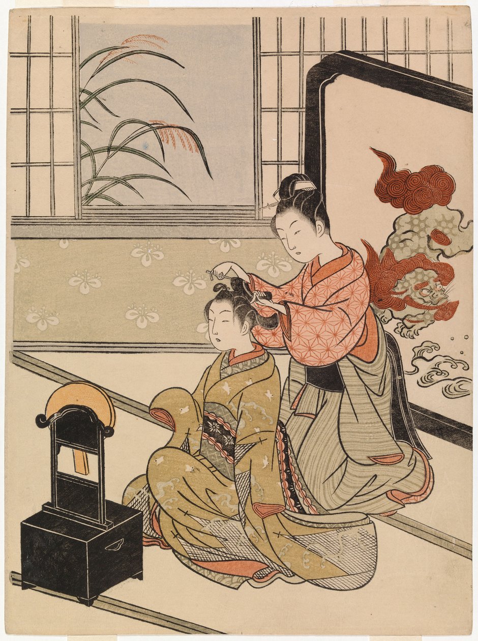 Toilettafel met herfstmaan door Suzuki Harunobu