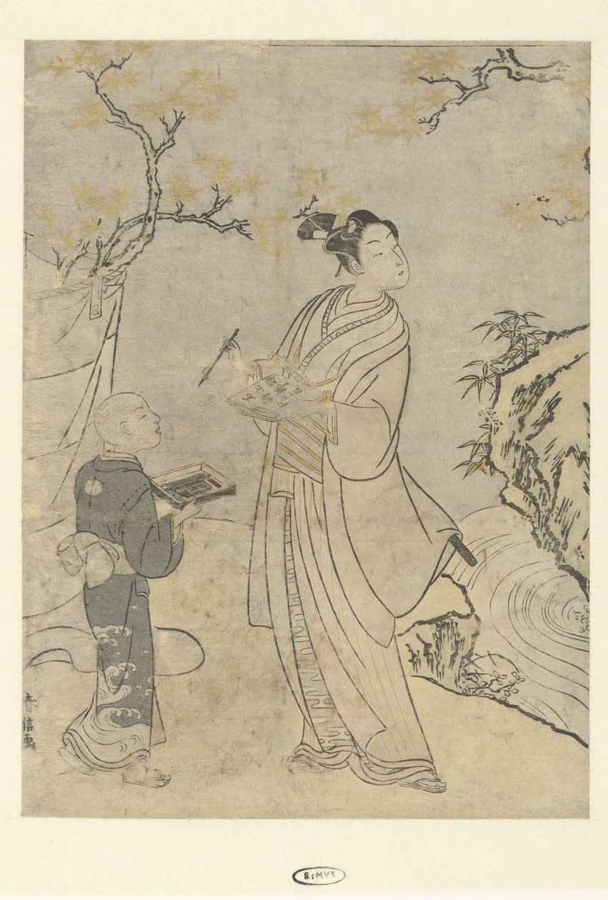 Een gedicht schrijvend door Suzuki Harunobu