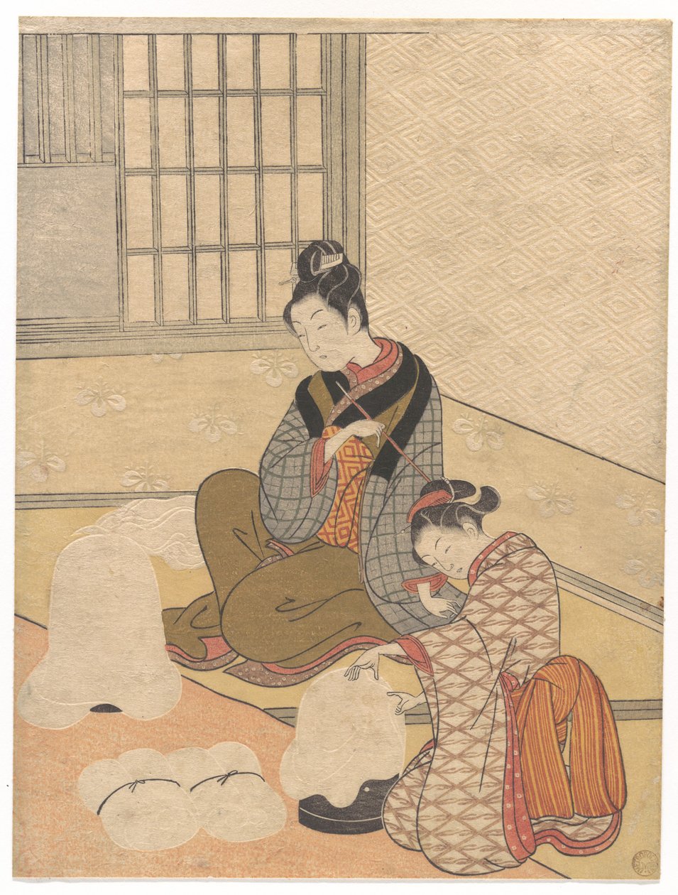 Avondsneeuw op de Nurioke, uit de serie Acht salongezichten door Suzuki Harunobu